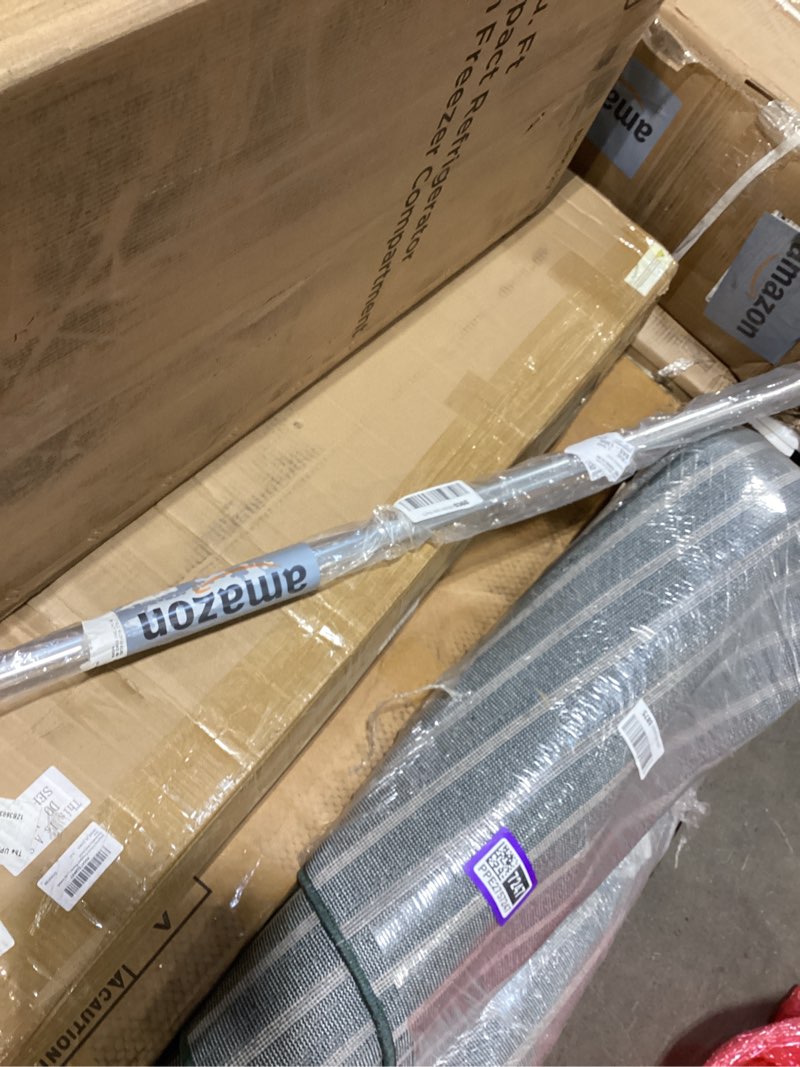 Condition photo showing New/Like New for silver aluminum color guard flag pole 6 ft set with plastic black end cap tips and fastener strips for color guard silk flags, standard lightweight practice pole
