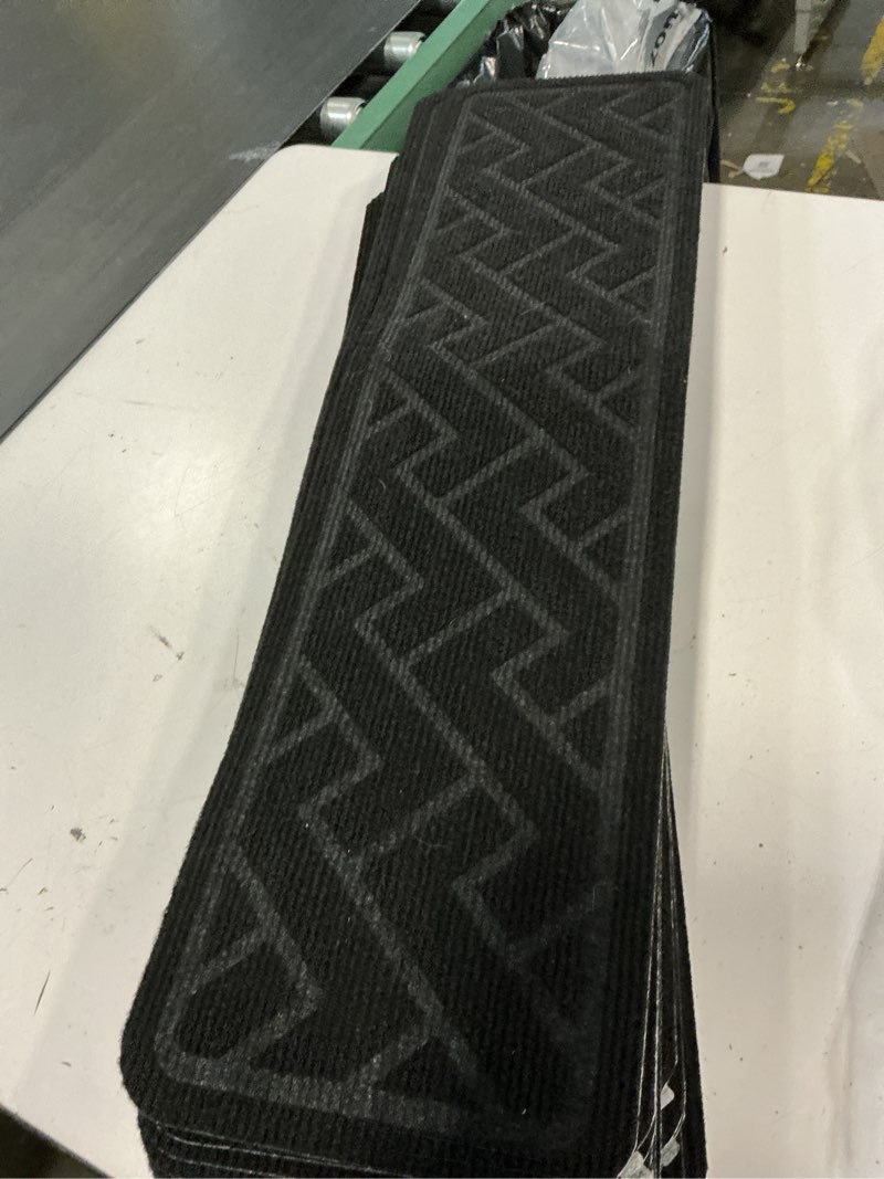 Condition photo showing Good Condition for pure era cuttable carpet stair treads 36 x 9.5 inch non slip stair carpet treads trimable for wooden steps indoor peel and stick stair protector wahsable reusable(14 pieces, black) black 36 x 9.5 inch 14