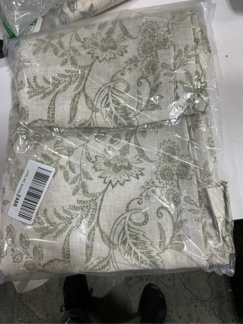 Condition photo showing As Is for vangao green floral linen curtains for bedroom 63 inch length farmhouse curtains for living room vin