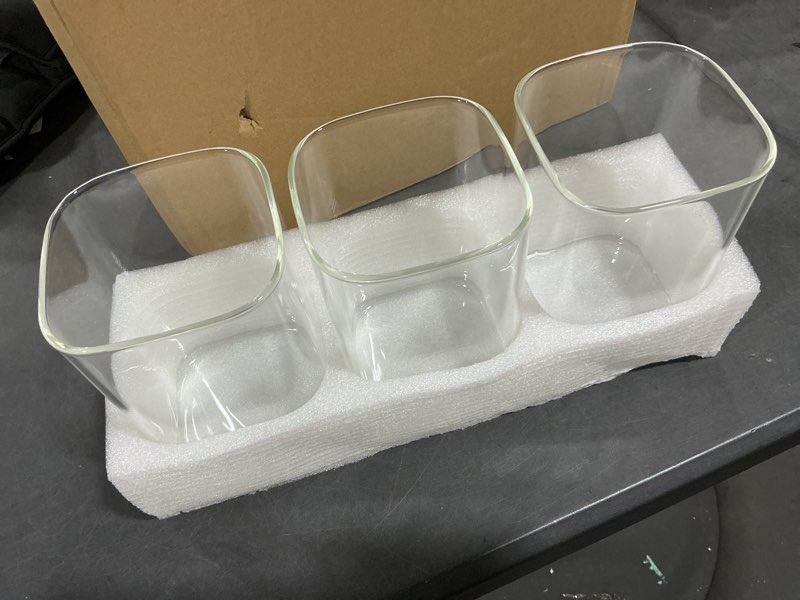 Condition photo showing Good Condition for 37oz 6PCS Glass Storage Containers with Lids, Glass Jars with Lids Pantry Food Storage Jars, Square Canister For Cookie, Nuts, Snack, Cereal, Candy, LeafTea, Coffee, Spice 37oz*6