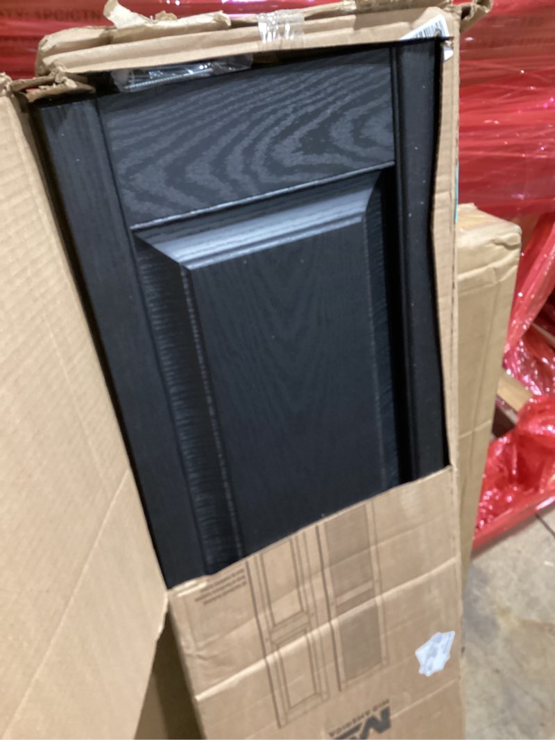 Condition photo showing As Is for 14 3/4"w x 51"h lifetime vinyl, standard two equal panels, raised panel shutters, w/installation shutter-lok's & matching screws (per pair), black 14.75-in. w x 51-in. h 002 - black