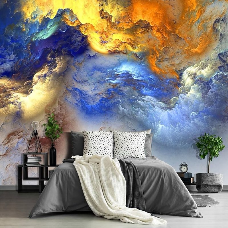 Fightal - Colorful Sky Cloud Ceiling Wallpaper Kids Nursery Bedroom Abstract Wall Mural 195"x120" (I