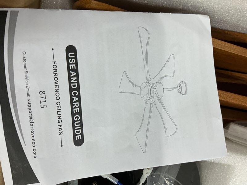Condition photo showing New/Like New for 60 Inch Ceiling Fans with Lights and Remote, USA Original Patent 60" Modern Ceiling Fan, ETL Listed, 3 Downrods, 5 Blades, 6 Speeds Reversible Quiet DC Motor Indoor Outdoor Fans,Walnut Wood Walnut Wood 60"