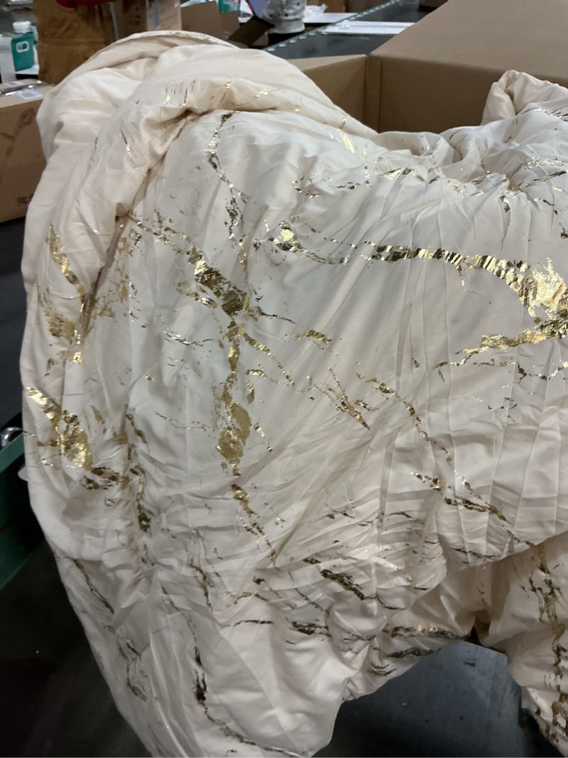 Condition photo showing Good Condition for WONGS BEDDING Khaki Gold Metallic Marble Comforter Set King Foil Print Glitter Bedding Sets with 2 Pillowcases for All Seasons, Soft Microfiber Bedding Set 103"x90" Khaki King(103"×90")