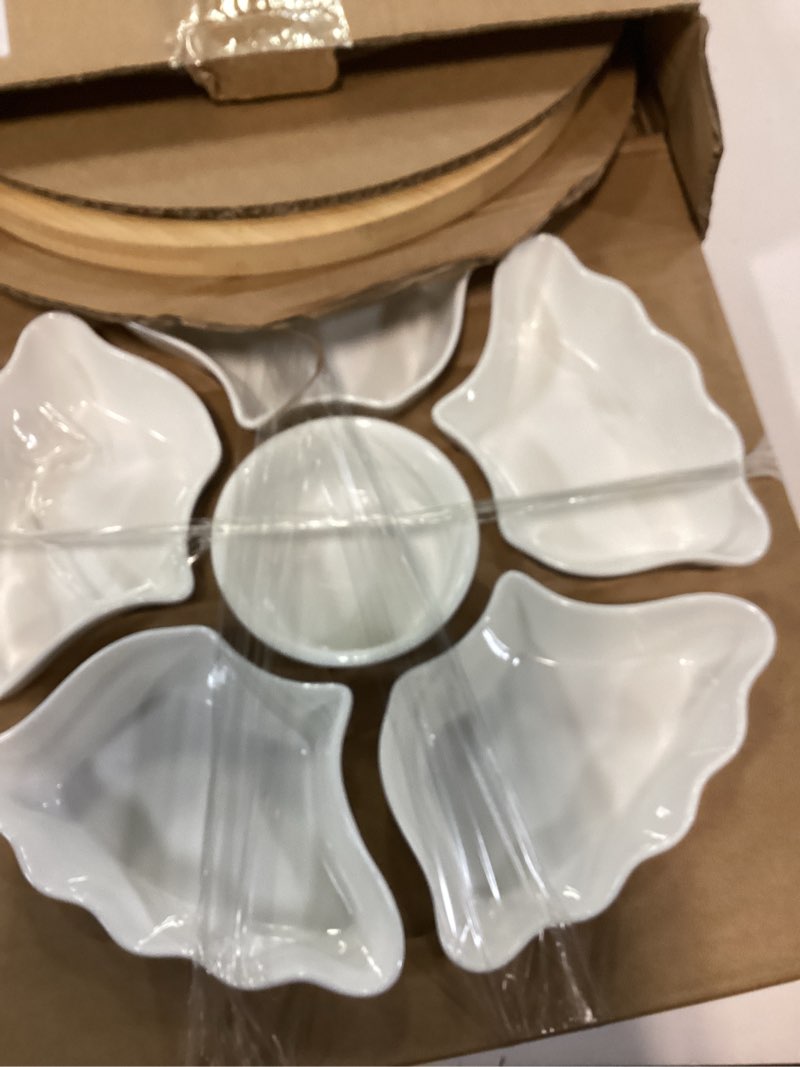 Condition photo showing Good Condition for Porcelain Divided Serving Dishes, Relish Tray, 12'' Serving Tray and Platter with 6 Removable Compartment, for Party, Kitchen Decor, for Chips and Dip, Fruits, and Condiment