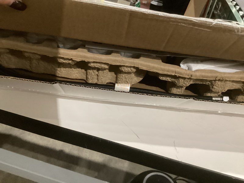 Condition photo showing As Is for Delta Nicoli Brushed Nickel Kitchen Faucet with Pull Down Sprayer, Modern Single Hole Kitchen Sink Faucet, Single Handle, Stainless Steel 19867LF-SS