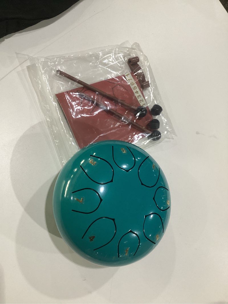 Condition photo showing Good Condition for Rain Drum for Outside Garden, 8 Inches 11 Notes Steel Tongue Drum, Waterproof Meditation Rain Chime, Musical Instruments for Adult Gift with Bag, Music Book, Mallets (Lake Blue) 8 Inches Lake Blue