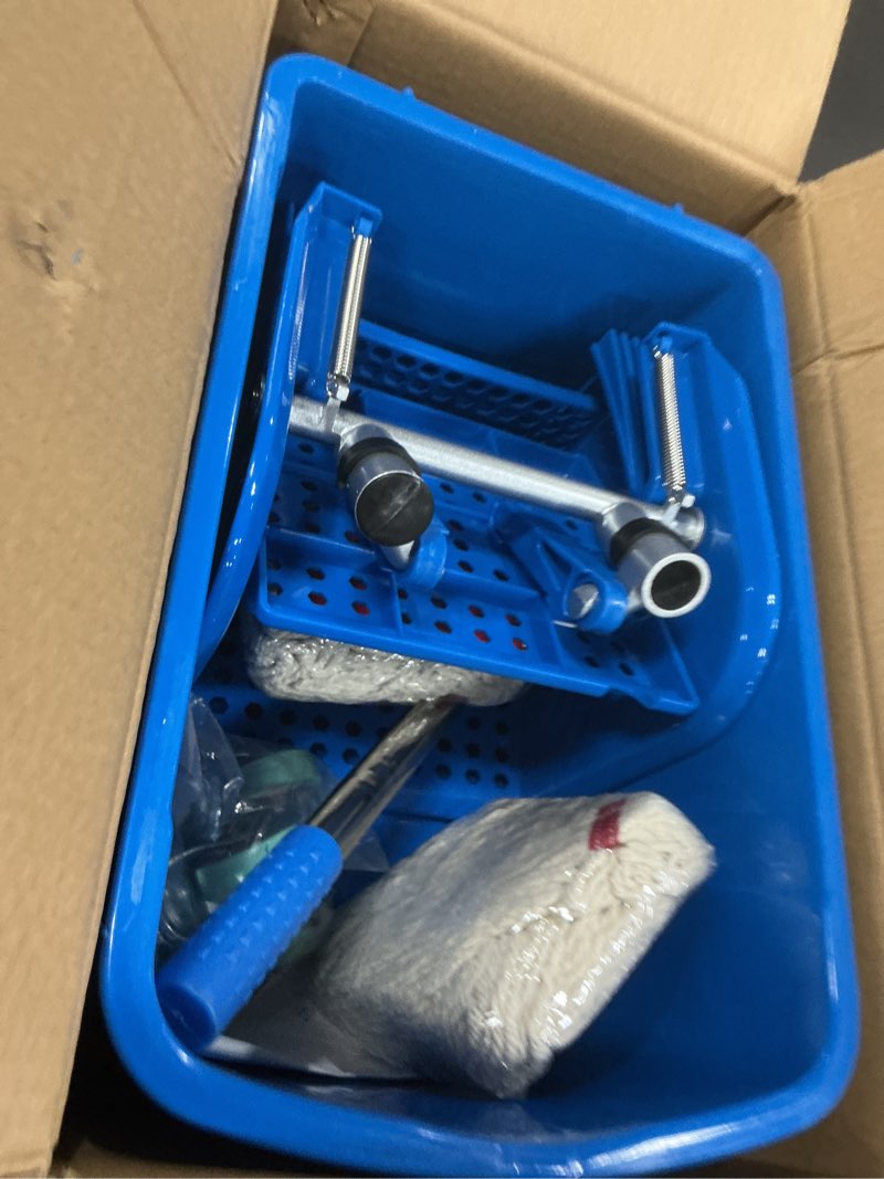 Condition photo showing Good Condition for matthew cleaning blue 22quart compact mop bucket incl.2 pcs mop head with side press wringer on wheels,tandem portable floor cleaning wavebrake,ideal for household,industrial,restaurant,janitorial use blue 22 quart