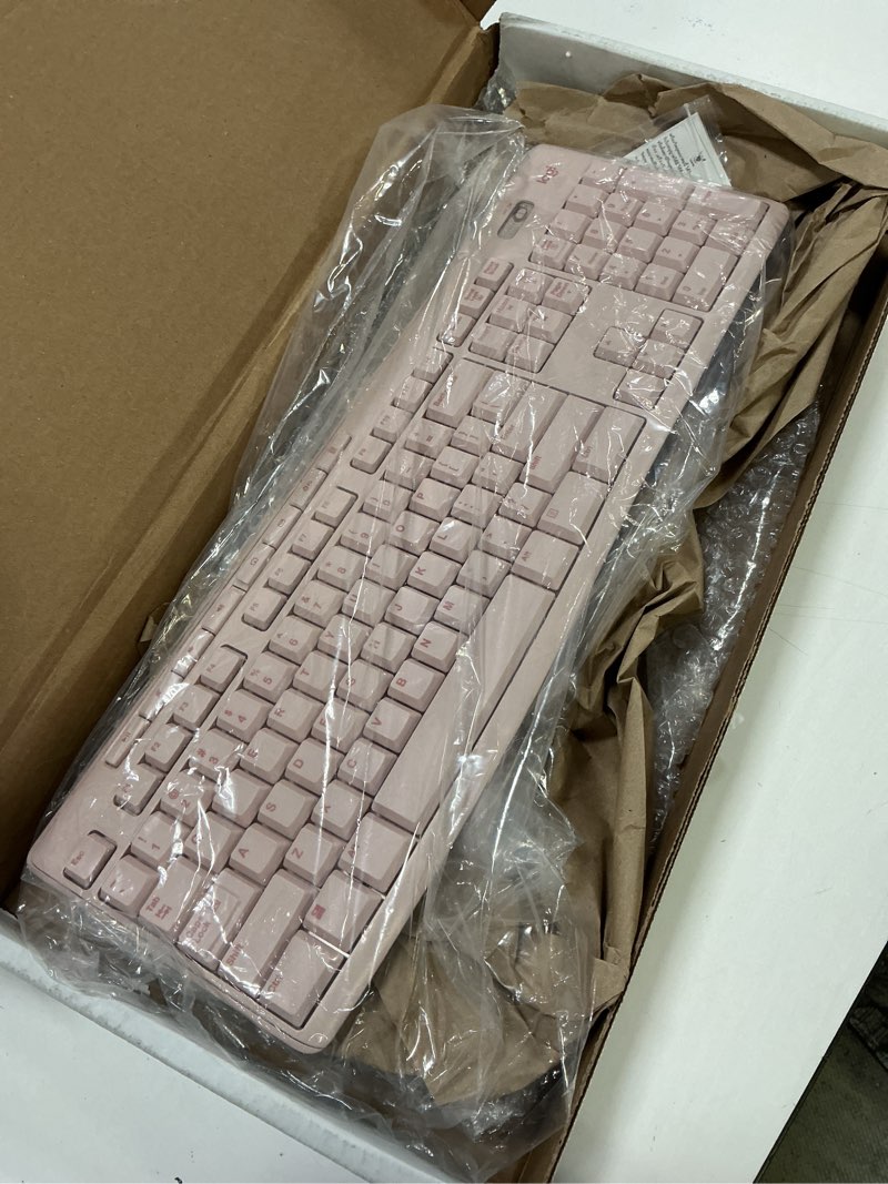 Condition photo showing As Is for logitech k270 wireless keyboard for windows, 2.4 ghz wireless, full-size, number pad, 8 multimedia keys, 2-year battery life, compatible with pc, laptop - rose rose 1 pack keyboard