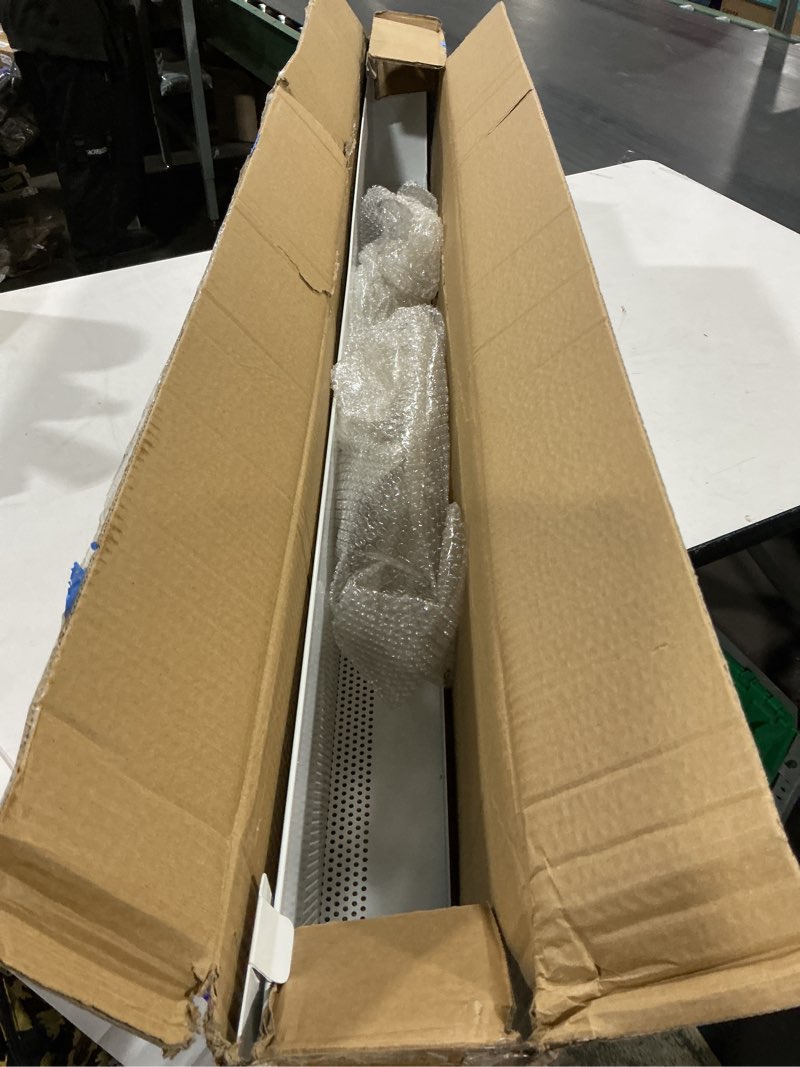 Condition photo showing Good Condition for upgraded 4 ft baseboard heater cover with left and right endcaps, galvanized steel easy slip-on heater cover for replacing old and rusty looking electric and hydronic base board heat covers 4 ft 1