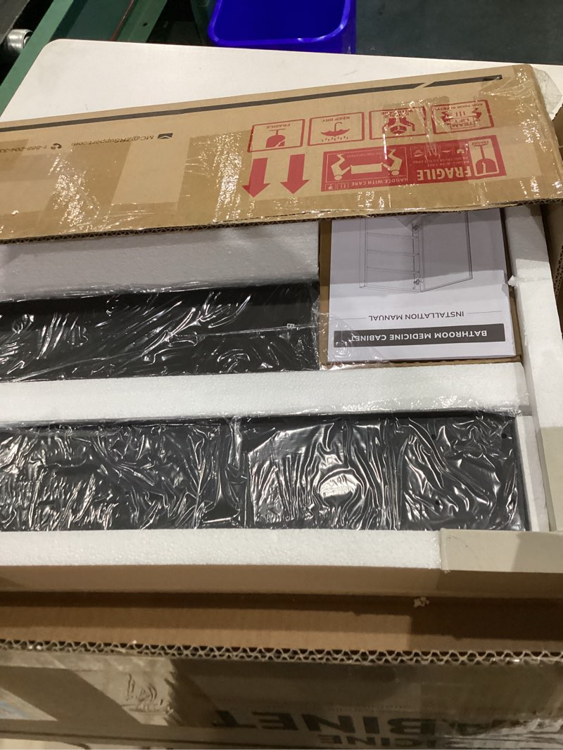 Condition photo showing Good Condition for tokeshimi 14 x 18 recessed medicine cabinet for bathroom, assembly required, black medicine cabinet with mirror, tempered beveled mirror, stepless adjustable shelves, dtc hinge black 14x18 in