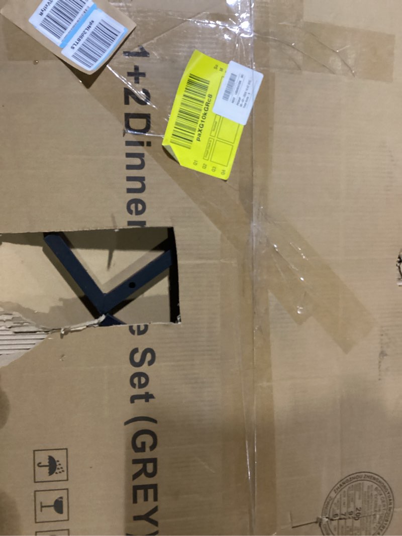 Condition photo showing New/Like New for Garvee Dining Table Set for 4, 3-Piece Kitchen Table with 2 Upholstered Benches, Space-Saving Dining Room Set for Breakfast Nook and Small Spaces, Grey