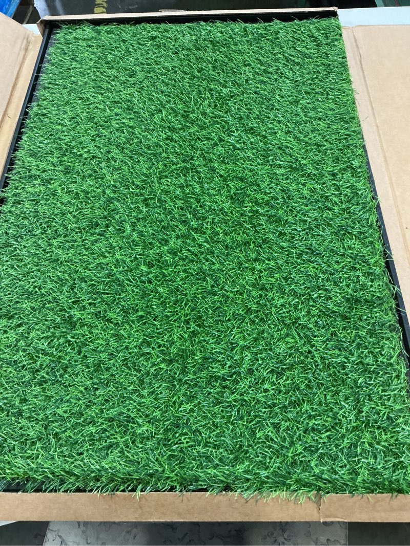 Condition photo showing Good Condition for dog grass pad with tray, 34''x23'' large artificial turf grass potty, reusable puppy pee pads for dogs, portable dog litter box for indoor/outdoor potty training toilet