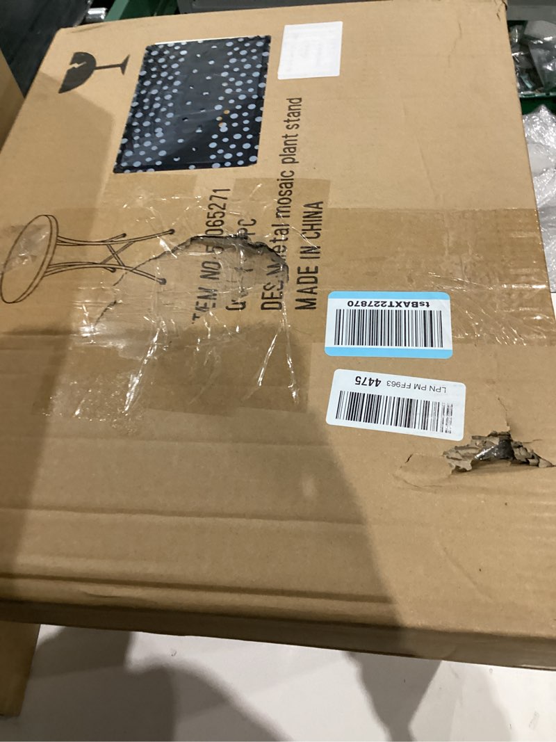 Condition photo showing New/Like New for Vipush Mosaic Outdoor Side Table, 14" Round Folding Plant Stand for Patio Garden Backyard Balcony Porch Indoor Accent End Table for Living Room, Ceramic Tabletop with Black Iron, Starfish