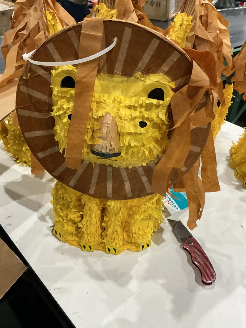 Condition photo showing Good Condition for yellow/brown lion party pinata, 10.25" x 15", by way to celebrate