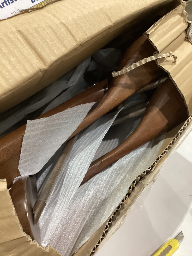 Condition photo showing As Is for Wooden Suit Hangers 10 Pack Wide Shoulder Wooden Suit Coat Hangers with Non Slip Pants Bar Premium Wood Hanger with 360 Degree Swivel Hooks for Sweater, Pants, Heavy Clothes, Walnut