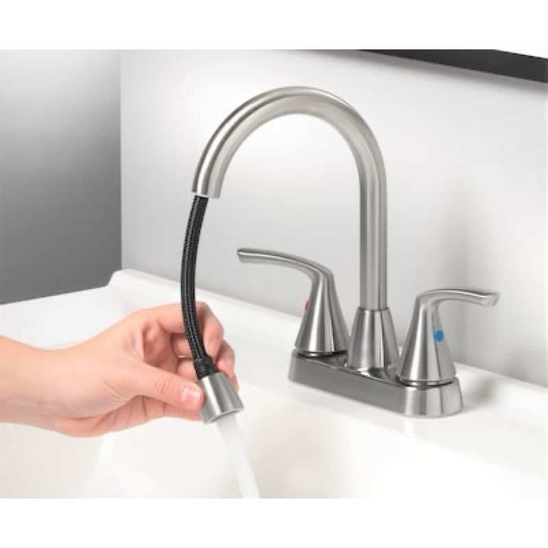 Homewerks Worldwide Brushed nickel 4-in centerset 2-handle WaterSense Swivel Residential