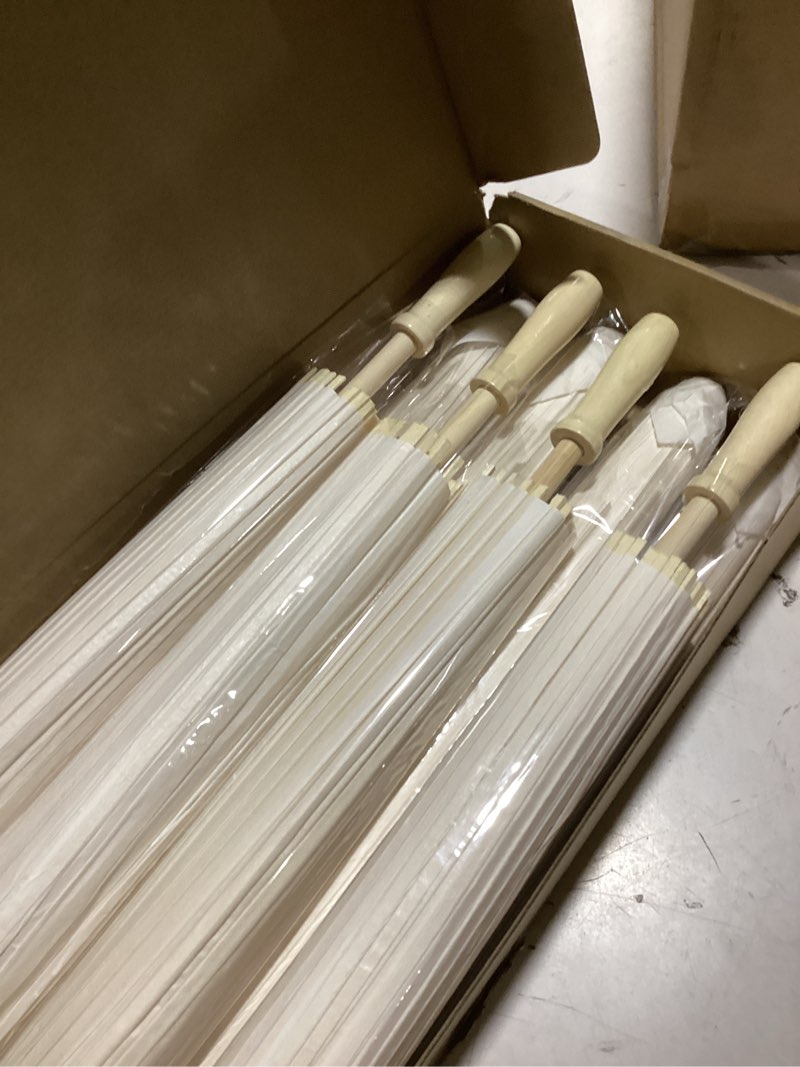Condition photo showing As Is for mototo 8 pieces 33 inches white paper umbrellas parasol chinese japanese oiled paper umbrellas decorative diy painting parasol for wedding bridal party decor 8 pcs