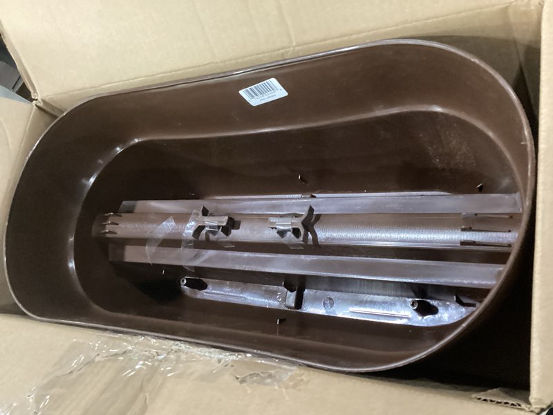 Condition photo showing As Is for emsco group bloomers railing planter with drainage holes – 24" weatherproof resin planter – brown, plastic brown 24.3 × 10.5 × 9.5 inches