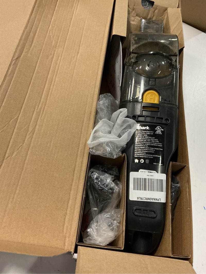 Condition photo showing As Is for shark ultracyclone pet pro plus cordless hand vacuum, powerful suction, handheld vacuum for car & home, pet power brush, crevice tool, scrubbing brush, xl dust cup, black, ch951