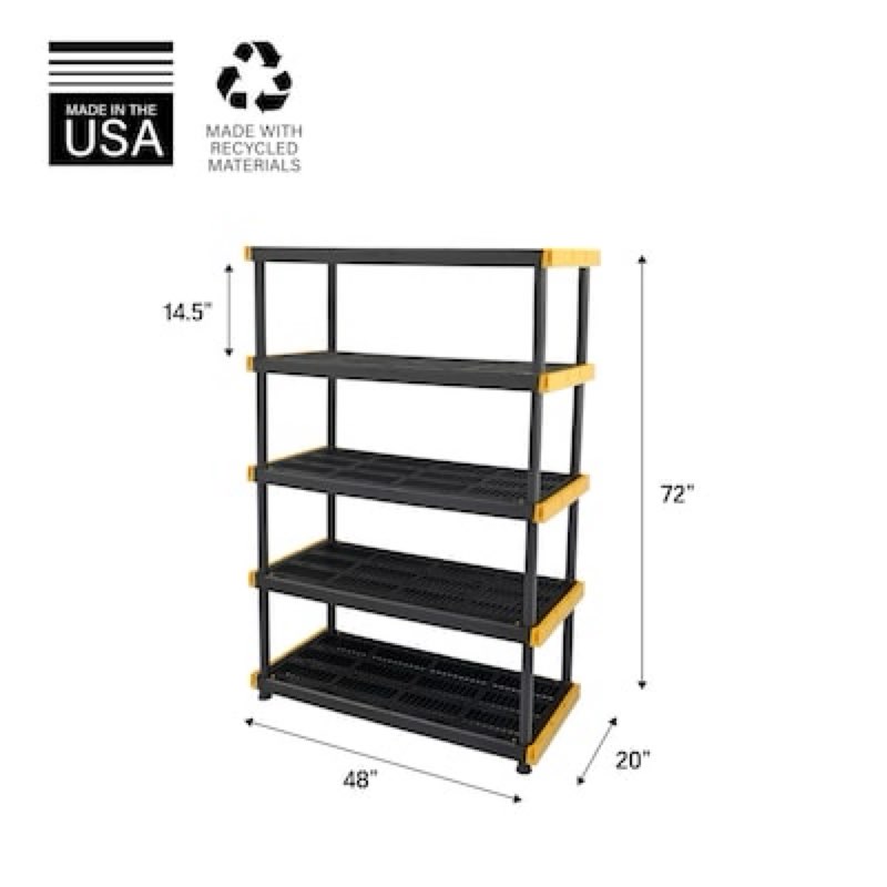 project source 48-in w x 20-in d x 72-in h 5 -tier heavy duty black plastic utility shelving unit