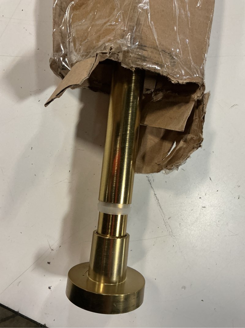 Condition photo showing As Is for shower curtain rod tension- no drill non-slip spring tension shower rod for window or bathroom, 43-73 inches metal steel, gold 43-73 inches gold