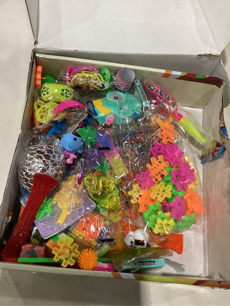 Condition photo showing As Is for 1000pcs party favors goodie bags for kids, fidget toys pack, stocking pinata stuffers, birthday gifts, classroom prize, treasure box, carnival prizes, easter eggs fillers birthday party