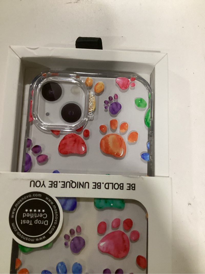 Condition photo showing New/Like New for MOSNOVO Case for iPhone 15 Plus/iPhone 14 Plus, [Buffertech 6.6ft Military-Grade Drop Protection] [Anti Peel Off Tech] Clear TPU Bumper Phone Case Cover Design - Colorful Paw iPhone 15 Plus / iPhone 14 Plus Clear - Colorful Paw