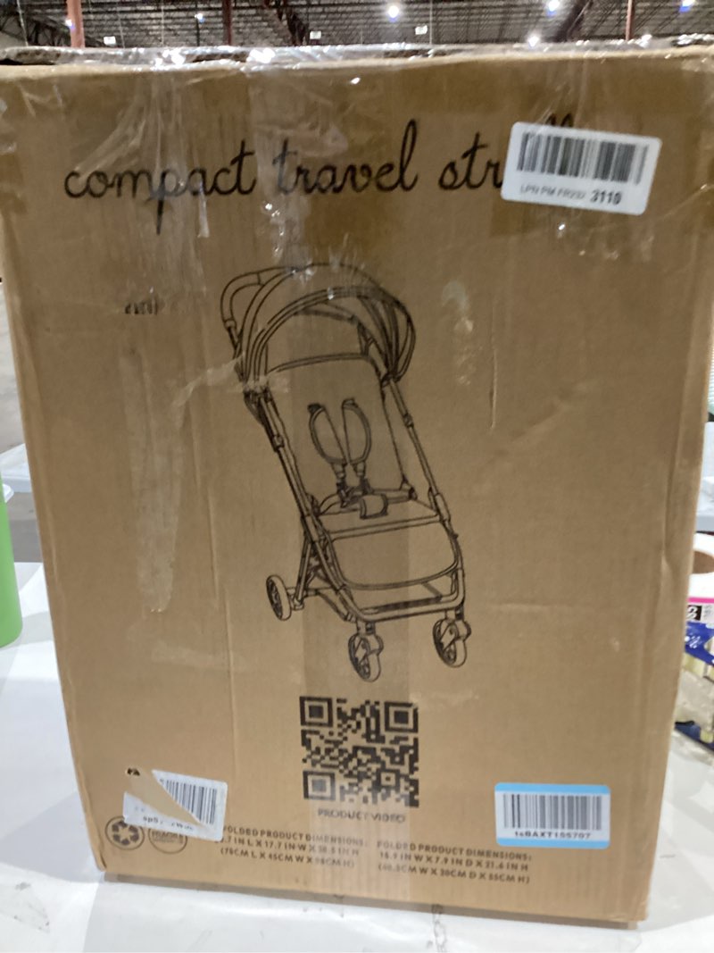 Condition photo showing New/Like New for Lightweight Travel Stroller for Baby & Toddlers - Easy Fold & Compact Stroller for Airplane with Canopy, Storage Basket, Multi-Position Recline & Convenient One-Hand Fold, Travel Bag Included (Black)