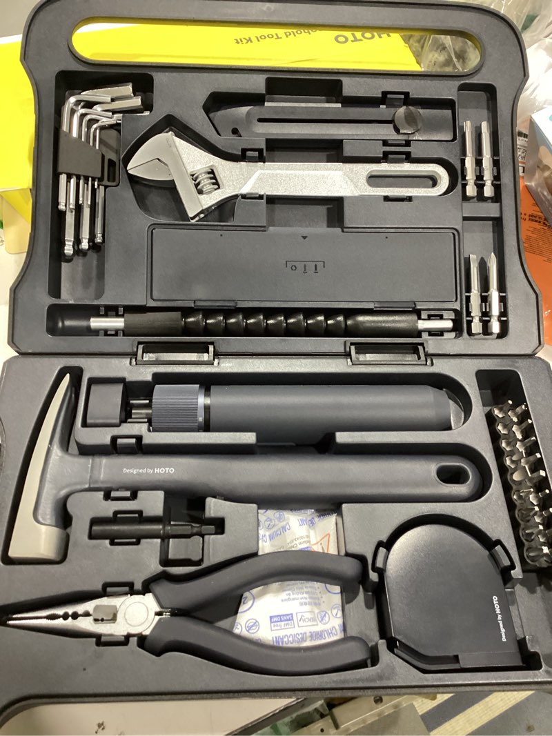 Condition photo showing Good Condition for hoto 40-piece tool kit, household essentials tool set w/smart electric screwdriver (led, 3 torque) + 14 tools & 26 accessories | pro-grade compact organizer for home, dorm repairs, diy black