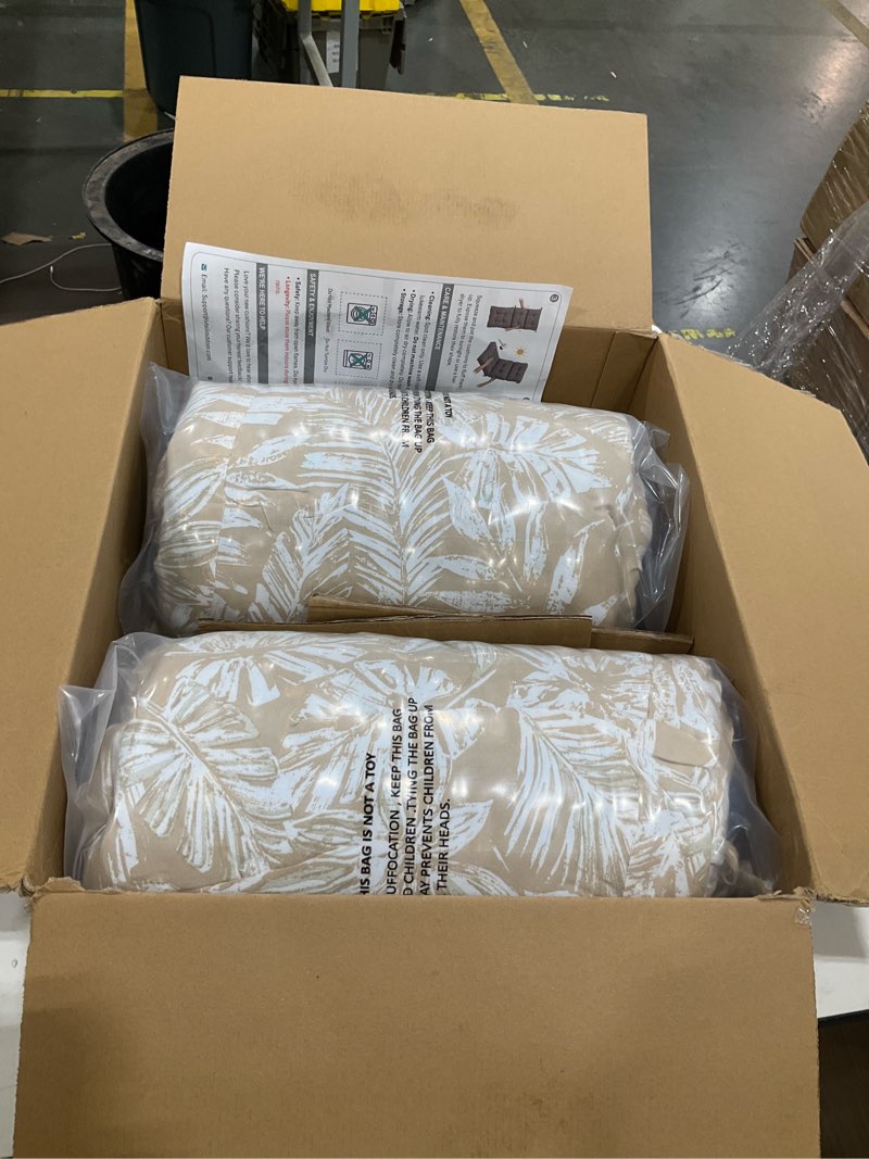 Condition photo showing Good Condition for lvtxiii outdoor tufted low back cushions set of 2 patio seasonal replacement rocking chair cushion with ties, solid seat and back chair cushion, 42 l x 21w, tropical leaf oat 42x21x4 tropical leaf oat