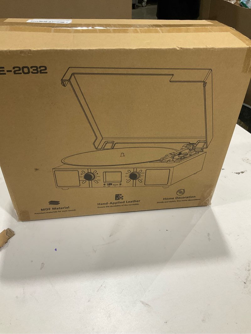 Condition photo showing Good Condition for Vinyl Record Player, 3-Speed Bluetooth Turntable with Built-in Speakers, Belt-Driven LP Playback, FM Radio and Bluetooth Receiving, USB Recording and Auto-Stop, RCA Output/AUX Input, Headphone Jack Grey