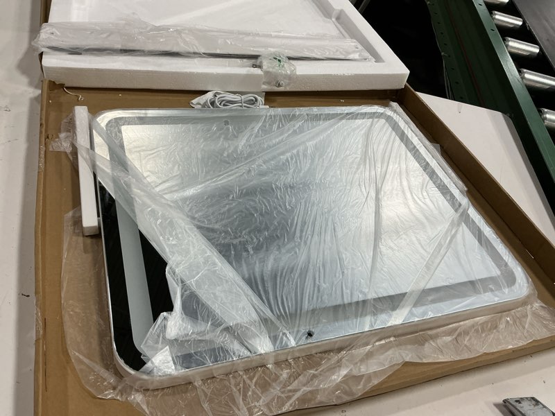Condition photo showing New/Like New for rolove large vanity mirror with lights, 22"x17" lighted makeup mirror for desk, 3 color dimmable led lights, smart touch control & 360° rotation tabletop dresser mirror (white) white 22"l x 17"w