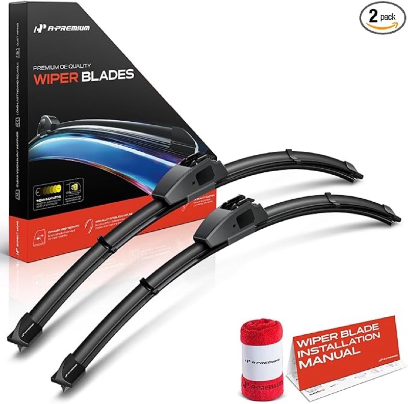 A-Premium Pack of 2 Windshield Wiper Blades with Wear Indicator & Towel - Compatible with Acura RL 2