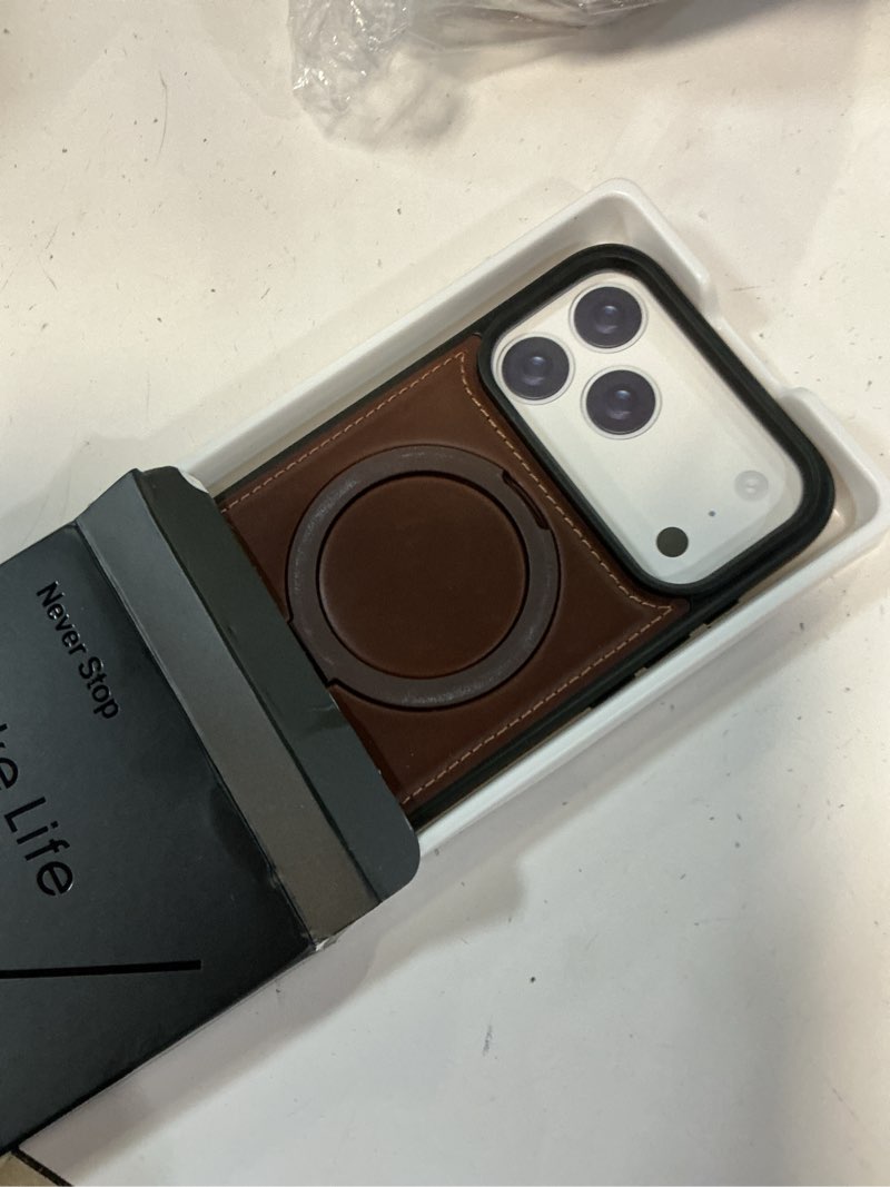 Condition photo showing Good Condition for butaiga for iphone 17 pro max case leather strap with ring stand, cocoa | finger loop, relieve smartphone pinky strain, kickstand, fit for magsafe, slim fit, anti-slip, texture grip, shockproof cocoa iphone 17 pro max