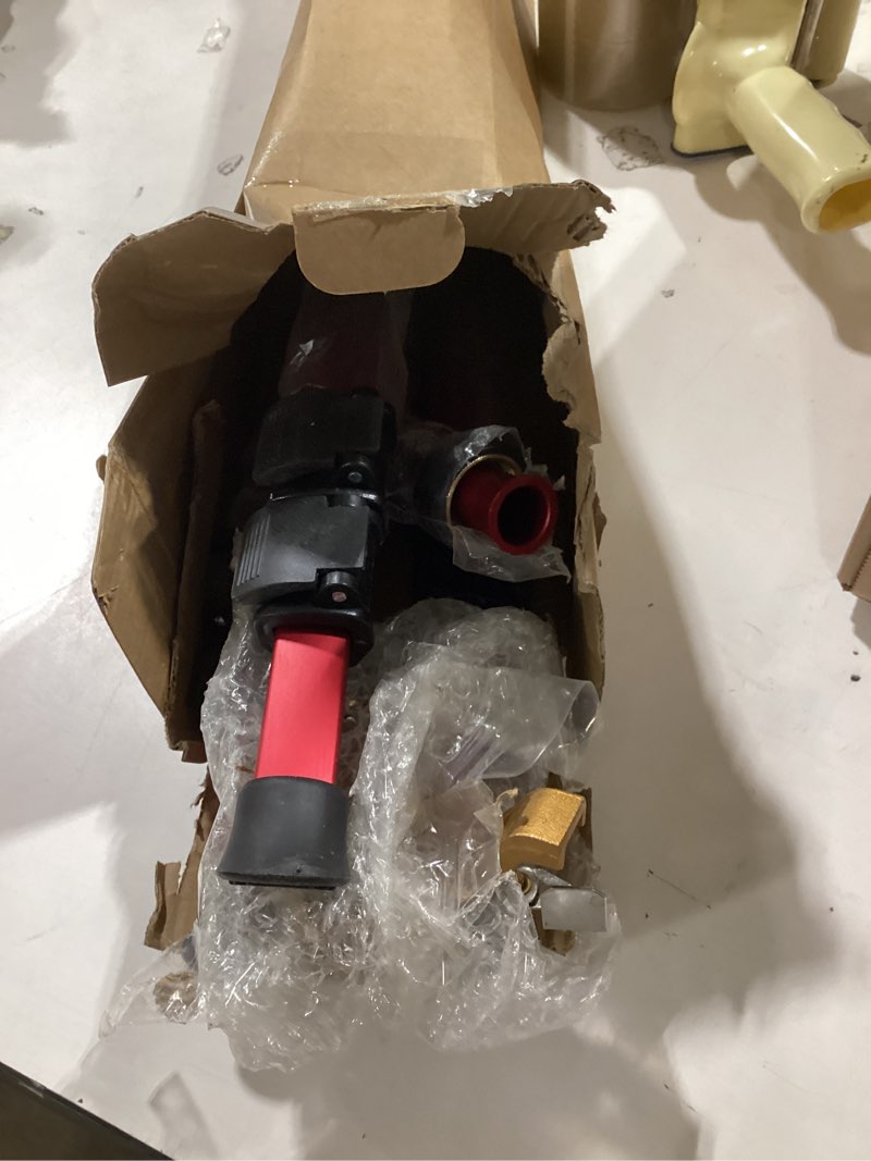 Condition photo showing As Is for chapin 4993: heavy duty brass head tripod impact lawn sprinkler, 360 degree coverage for large lawns, golf courses, gardens, adjustable height, gooseneck hose connection, red and black