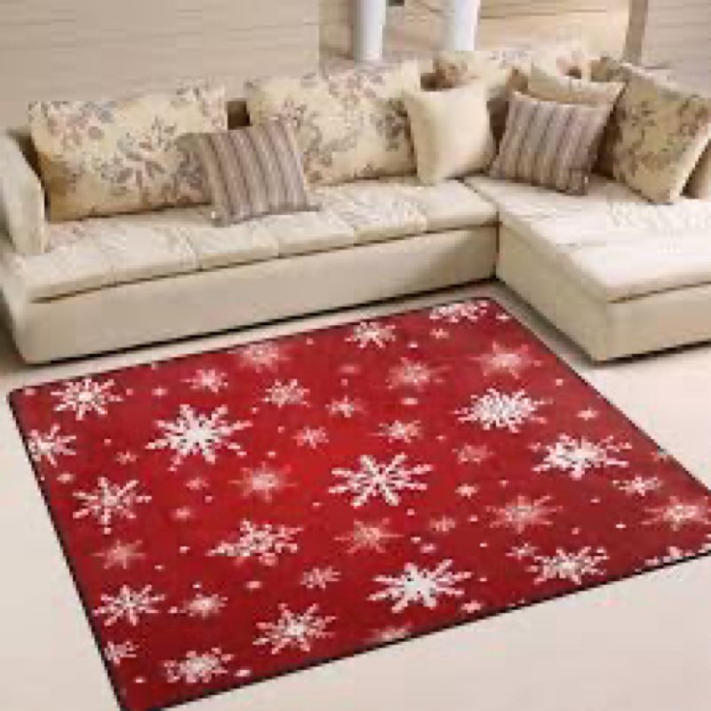 ALAZA Christmas Poinsettia Snowflakes Flower Non Slip Area Rug 4'10" x 6'8" for Living Dinning Room 