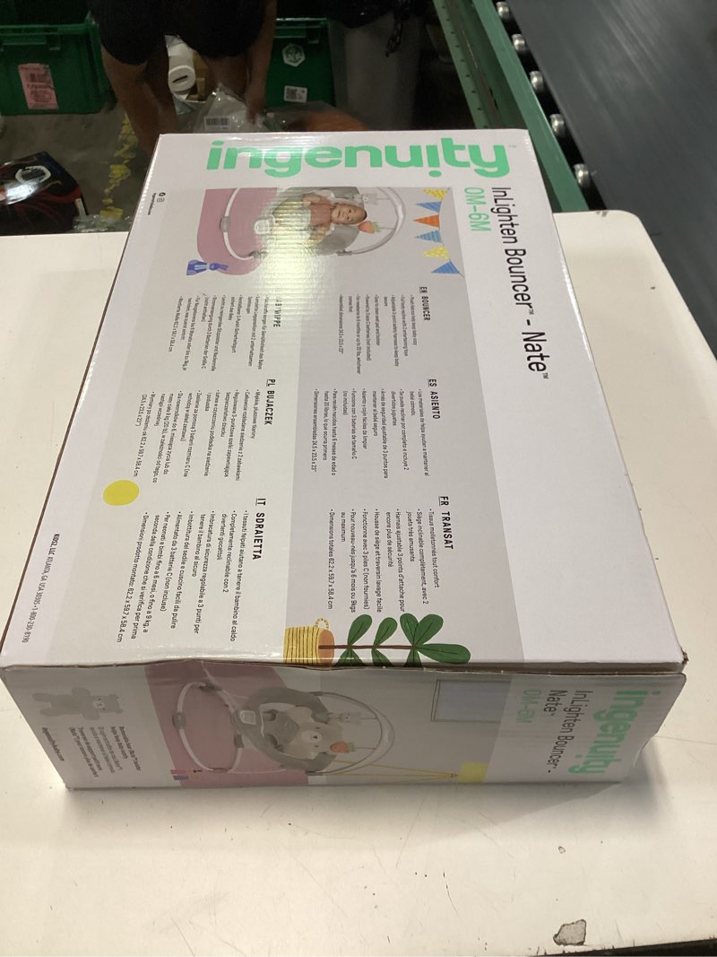 Condition photo showing New/Like New for ingenuity inlighten baby bouncer seat with light up-toy bar and bear tummy time pillow mat - nate, newborn and up