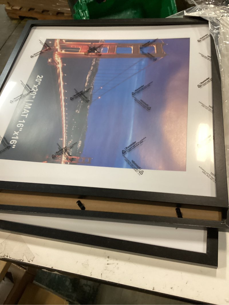 Condition photo showing Good Condition for Yaetm 20x20 Black Picture Frame Matted to 16x16 Set of 3, Thin Large Square Frame 20 x 20 for Gallery Wall Display, Hanging Hardware Included (3 Pack, Black) 20"x20", 3 pack Black