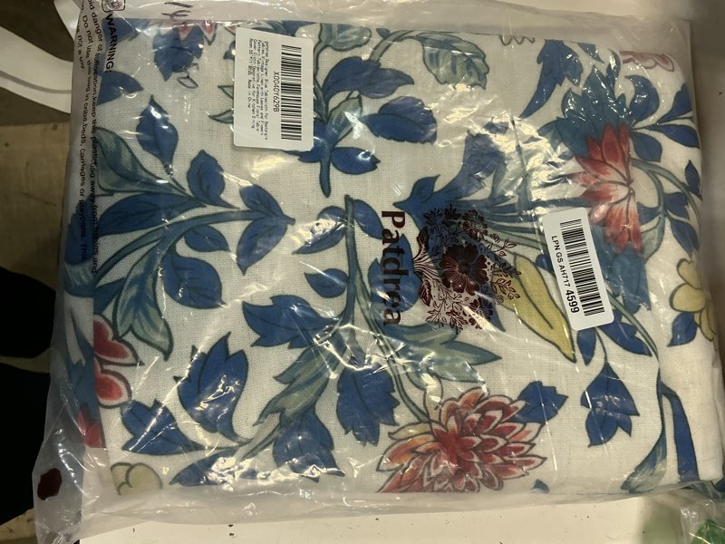 Condition photo showing Good Condition for patdrea designer blue small tablecloth for rectangle table,vintage linen with leaves and floral pattern tablecloths,farmhouse decor cover for kitchen dining christmas,thanksgiving,55"x71"-ivar a ivar a 71" x 55" (rectangular)