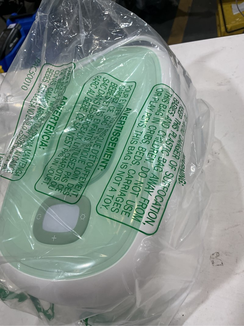 Condition photo showing As Is for momcozy new baby wipe warmer, 100pcs larger capacity wipe dispenser, 10-min fast heating with 4 temperature modes, innovative spring design, silicone & top seals,quick even heating, 3-level nightlight green large