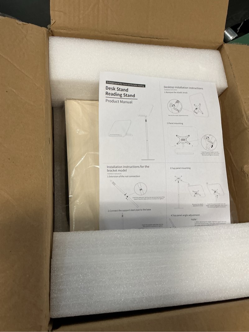 Condition photo showing New/Like New for 2-in-1 floor standing book stand, foldable book holder for reading with page clips, 19"–51" height adjustable, sturdy podium stand for reading, bible, laptop, cookbooks, or projector (white?higher with u-shaped