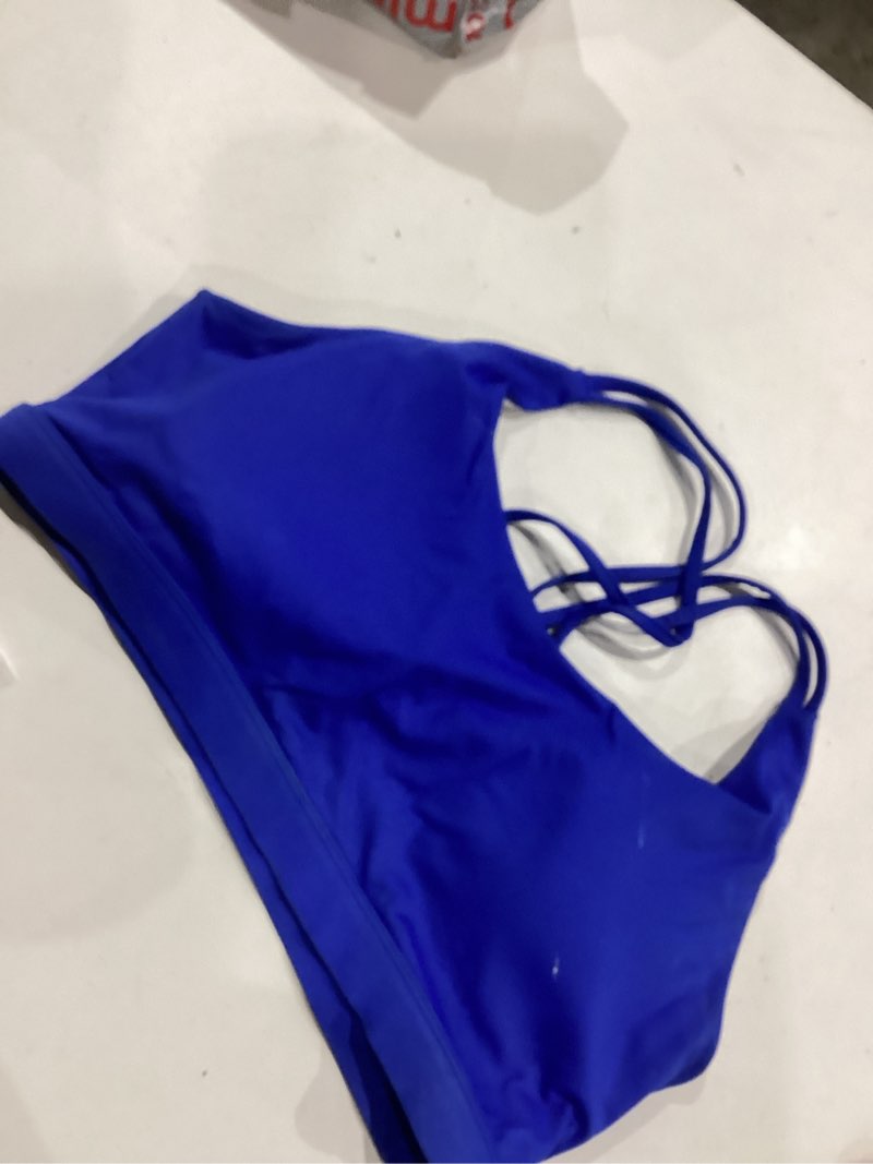 Condition photo showing Good Condition for running girl sports bras for women,padded sports bra tank top sexy crisscross back high impact longline workout yoga bra cerulean blue xx-large