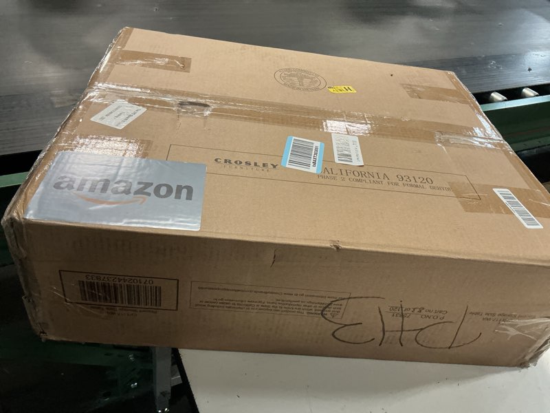 Condition photo showing New/Like New for Crosley Furniture Liam End Table and Record Player Stand with Storage for Vinyl Records, Walnut