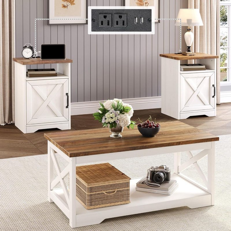 3-Piece Farmhouse Living Room Table Sets