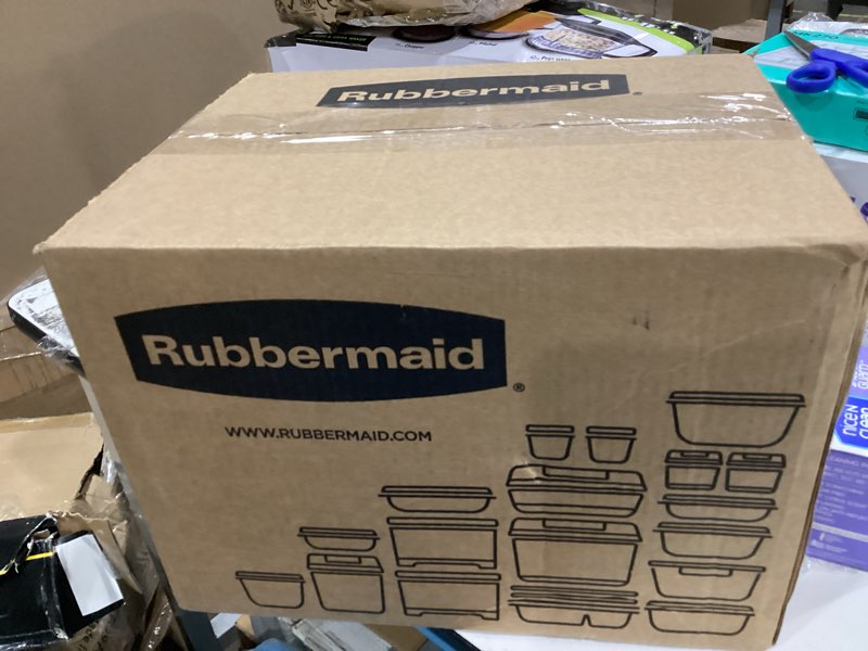 Condition photo showing As Is for rubbermaid storage containers