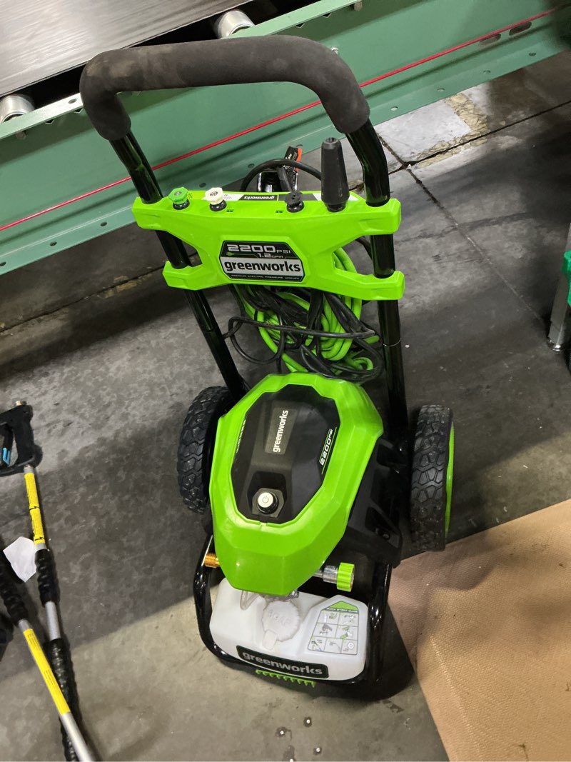 Condition photo showing As Is for 2200-psi 14 amp 1.2 gpm electric pressure washer