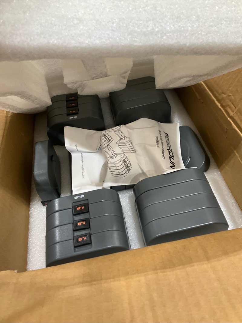 Condition photo showing Good Condition for FEIERDUN 5-in-1 Adjustable Dumbbell Set of 2, 12LBS/20LBS Hand Weights for Women, Men, 1s-Adjust Dual-Stable Dumbbell Set for Women Home Gym & Outdoor 10LBS Pair (20LBS Total) A-Strength Grey