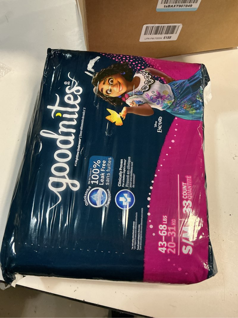 Condition photo showing Good Condition for Goodnites Girls' Bedwetting Underwear, Size S/M (43-68 lbs),(1 Packs of 33), Packaging May Vary Small/Medium 