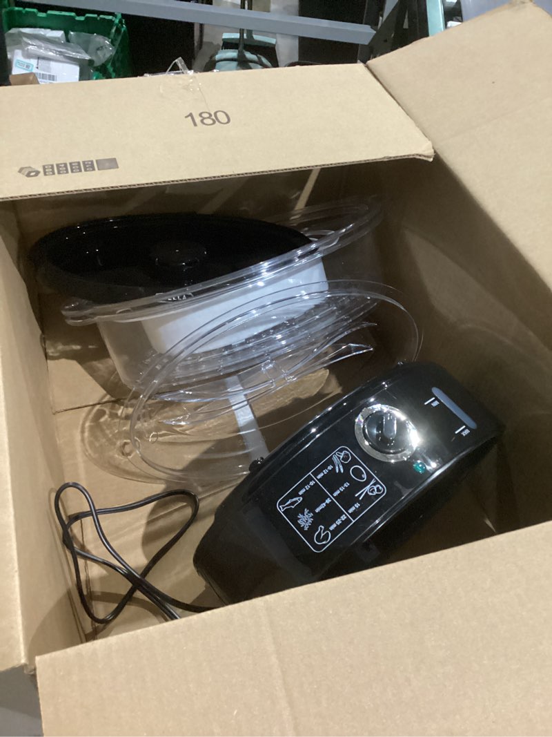 Condition photo showing As Is for BELLA Two Tier Food Steamer with Stackable Baskets & Removable Base for Fast Simultaneous Cooking - Auto Shutoff & Boil Dry Protection, 7.4 QT, Black